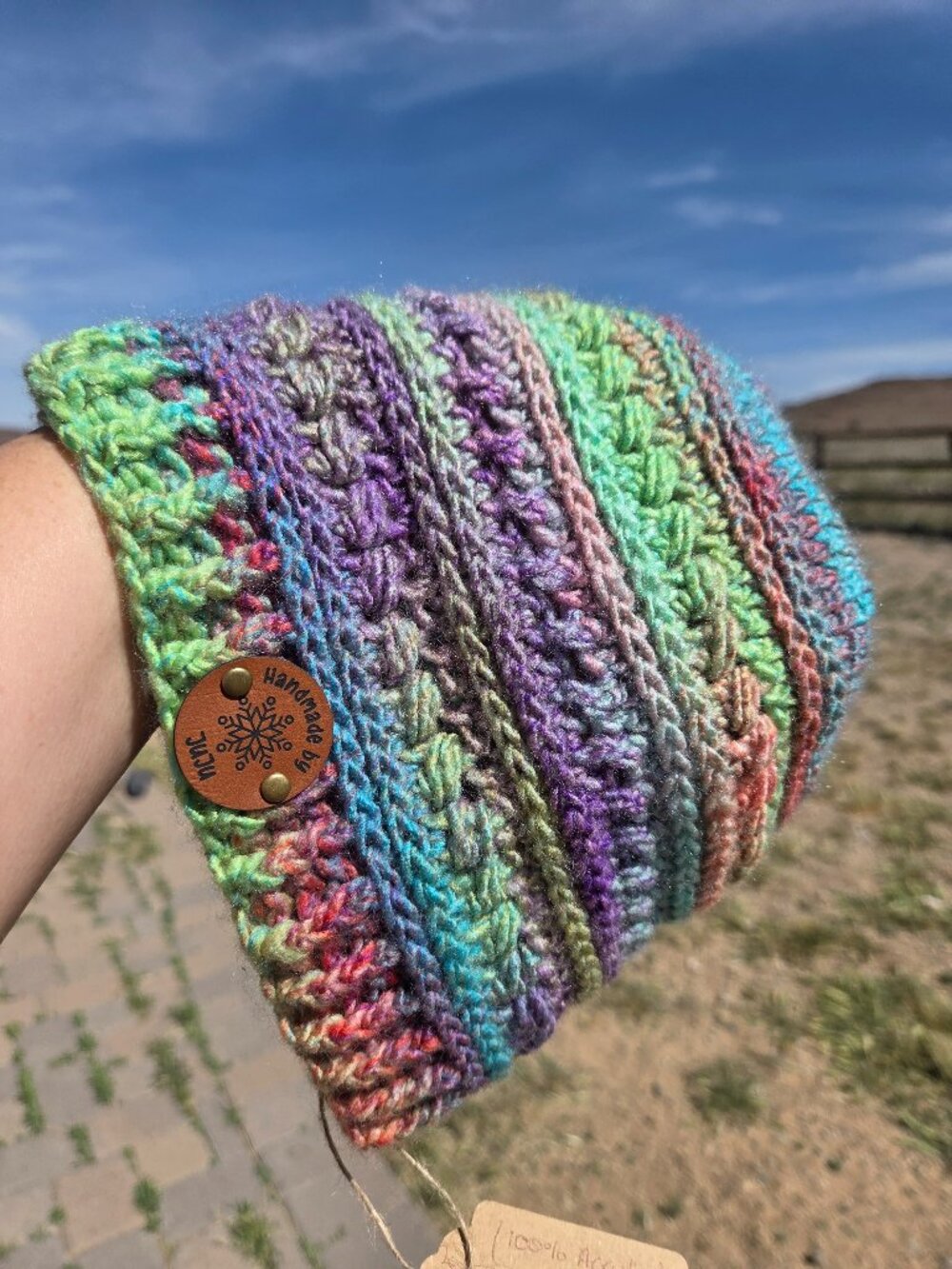 Artisan Handmade Crochet "Sea Glass" Cozy Boho Beanie Hat - Picture 4 of 6